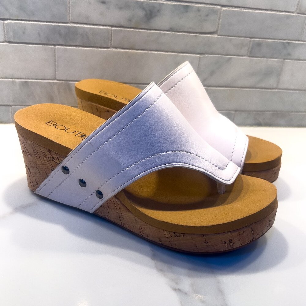 Corkys | Women's "Flirty" Wedge Sandals | Ivory | Size 7